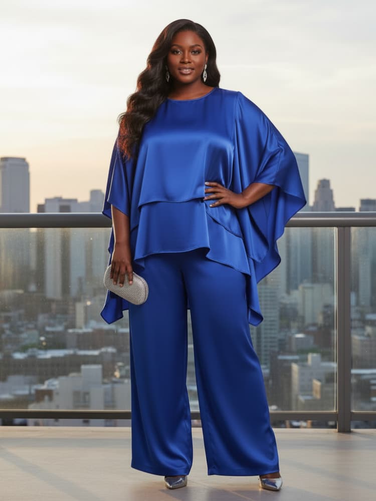 Women'S Formal Wear Suit - Plus Size Round Neck Cape Sleeve