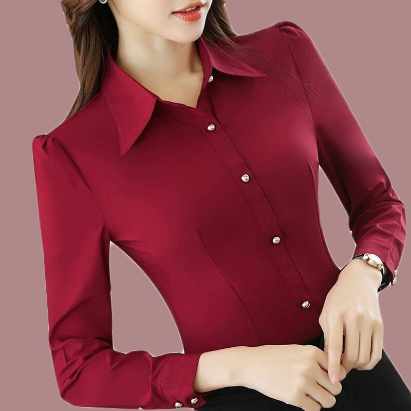 Women'S Formal Wear Suit - Red Long Sleeve Shirts Women Spring