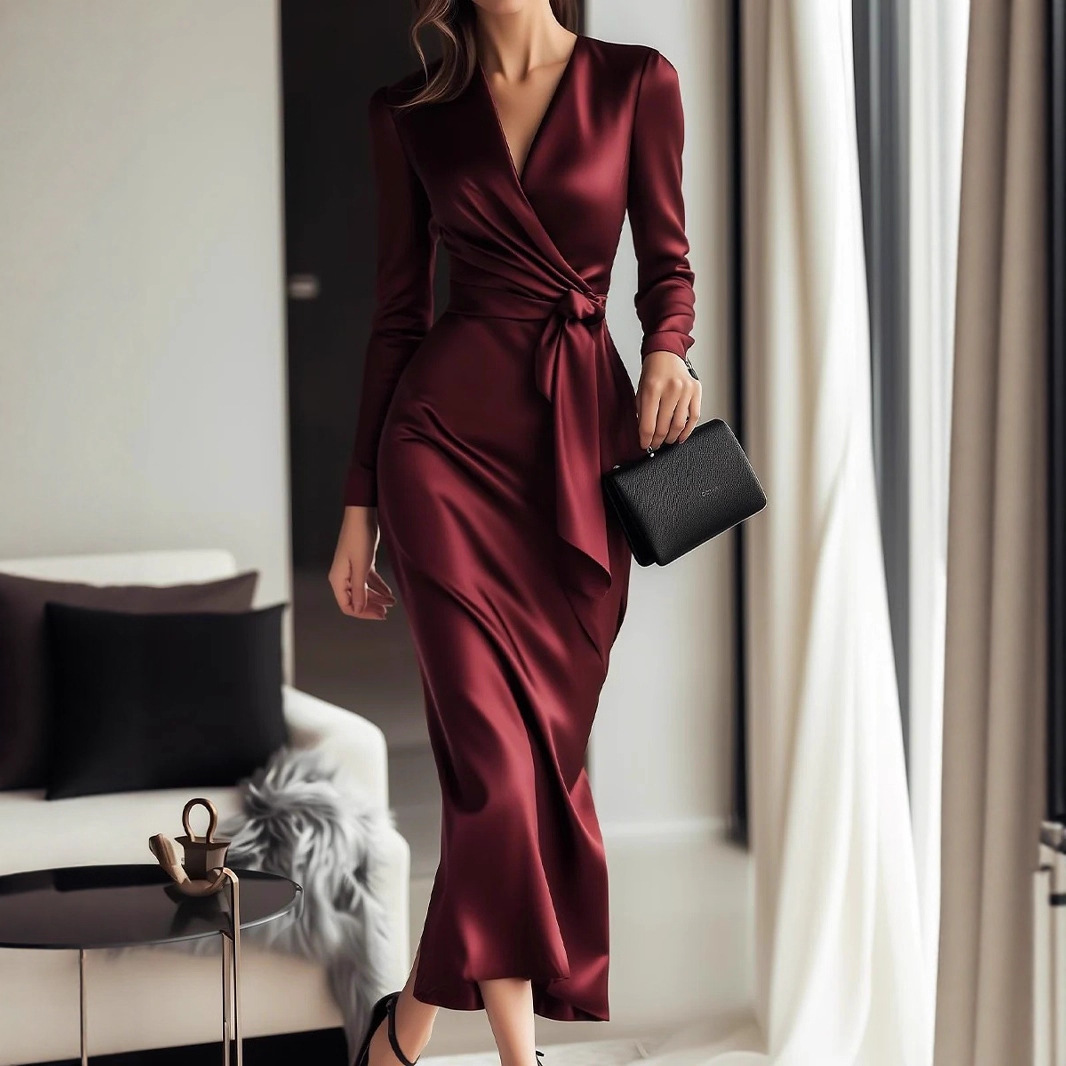 Autumn New Satin Long Sleeve D - đánh giá và giá Women Formal Wear Trends