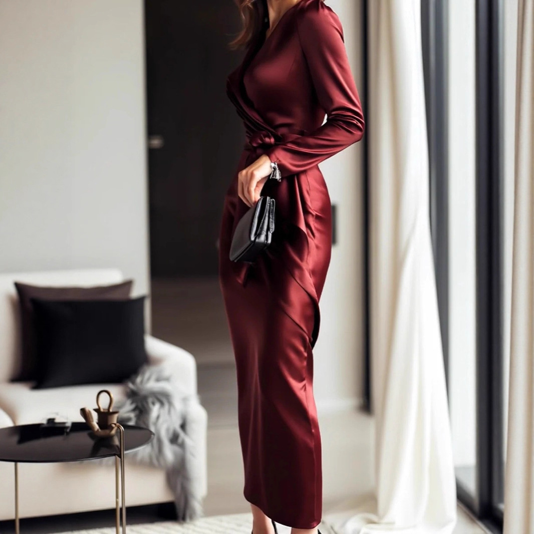 Autumn New Satin Long Sleeve D - đánh giá và giá Women Formal Wear Trends