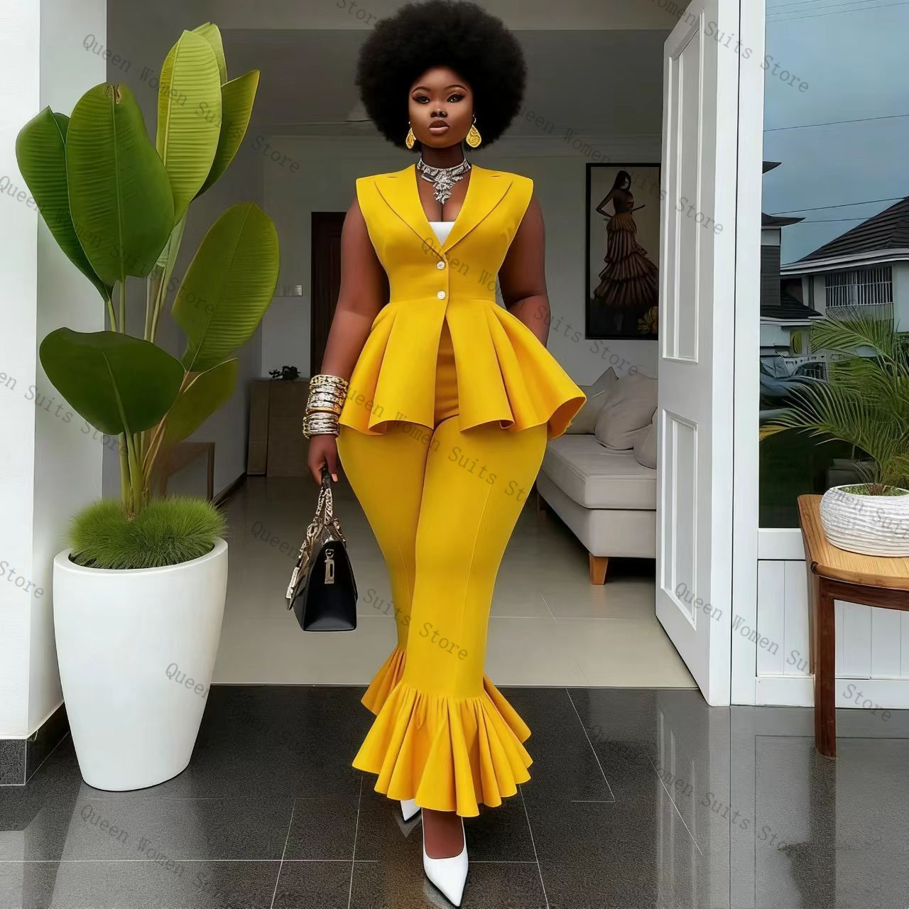 Yellow Women Suit Pants Set 2  - đánh giá và giá Women Formal Wear Pants