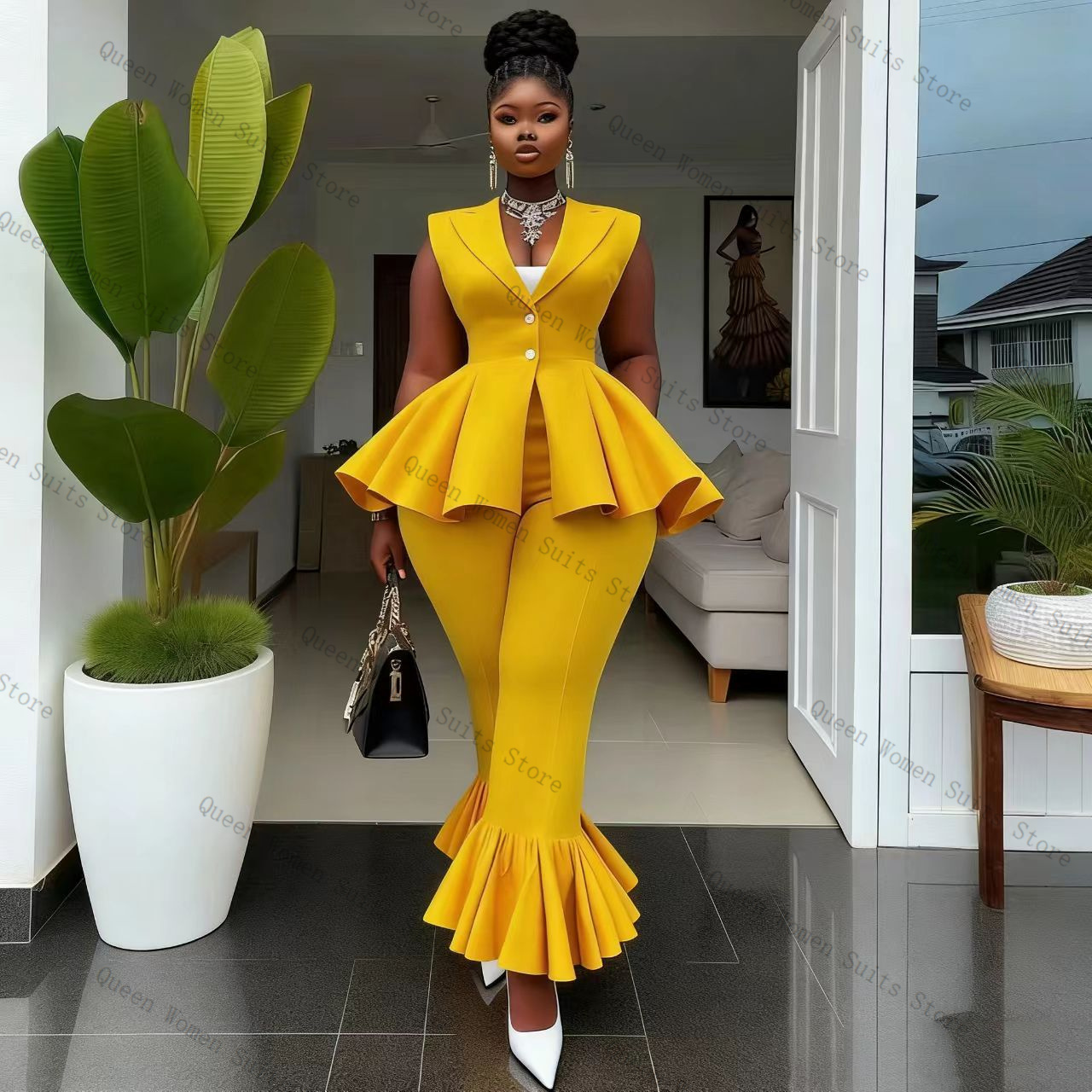 Yellow Women Suit Pants Set 2  - đánh giá và giá Women Formal Wear Pants