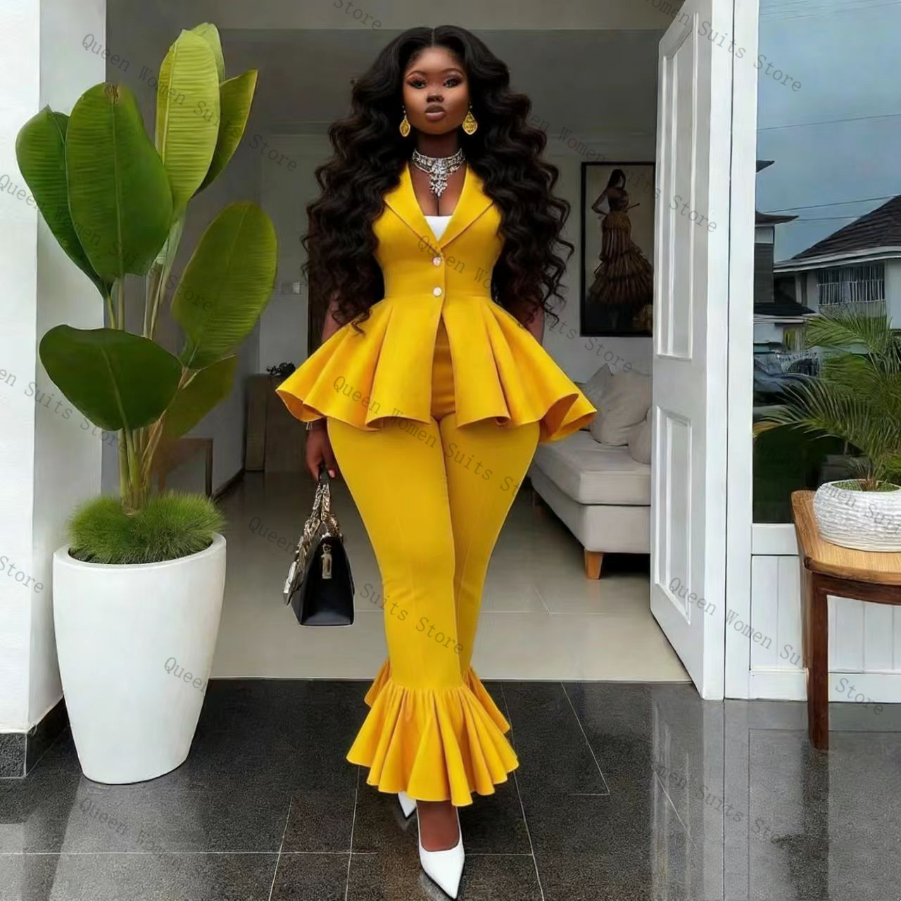 Yellow Women Suit Pants Set 2  - đánh giá và giá Women Formal Wear Pants