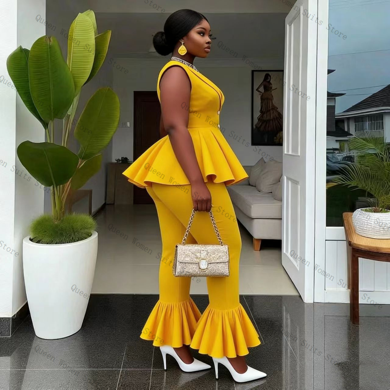 Yellow Women Suit Pants Set 2  - đánh giá và giá Women Formal Wear Pants