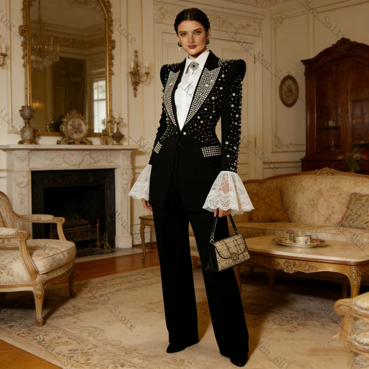 Crystals Black Women Suit Set  - đánh giá và giá Women Formal Wear Trousers