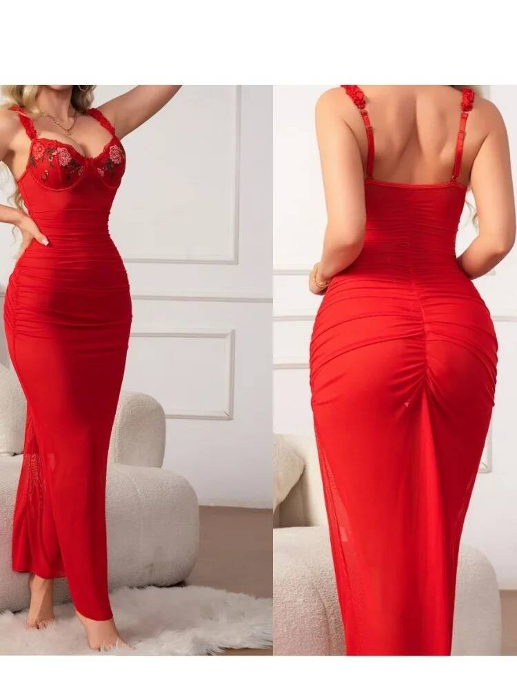 Red Ruched Dress With Strap Bo - đánh giá và giá Women Formal Wear Trends
